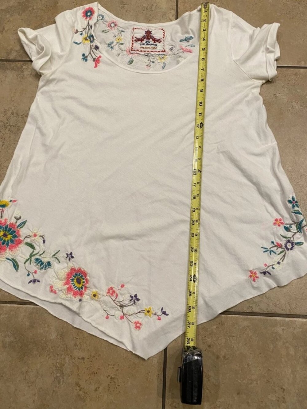 Johnny Was JW Los Angeles White Embroidered Floral Short Sleeve Top S Small - Picture 8 of 15